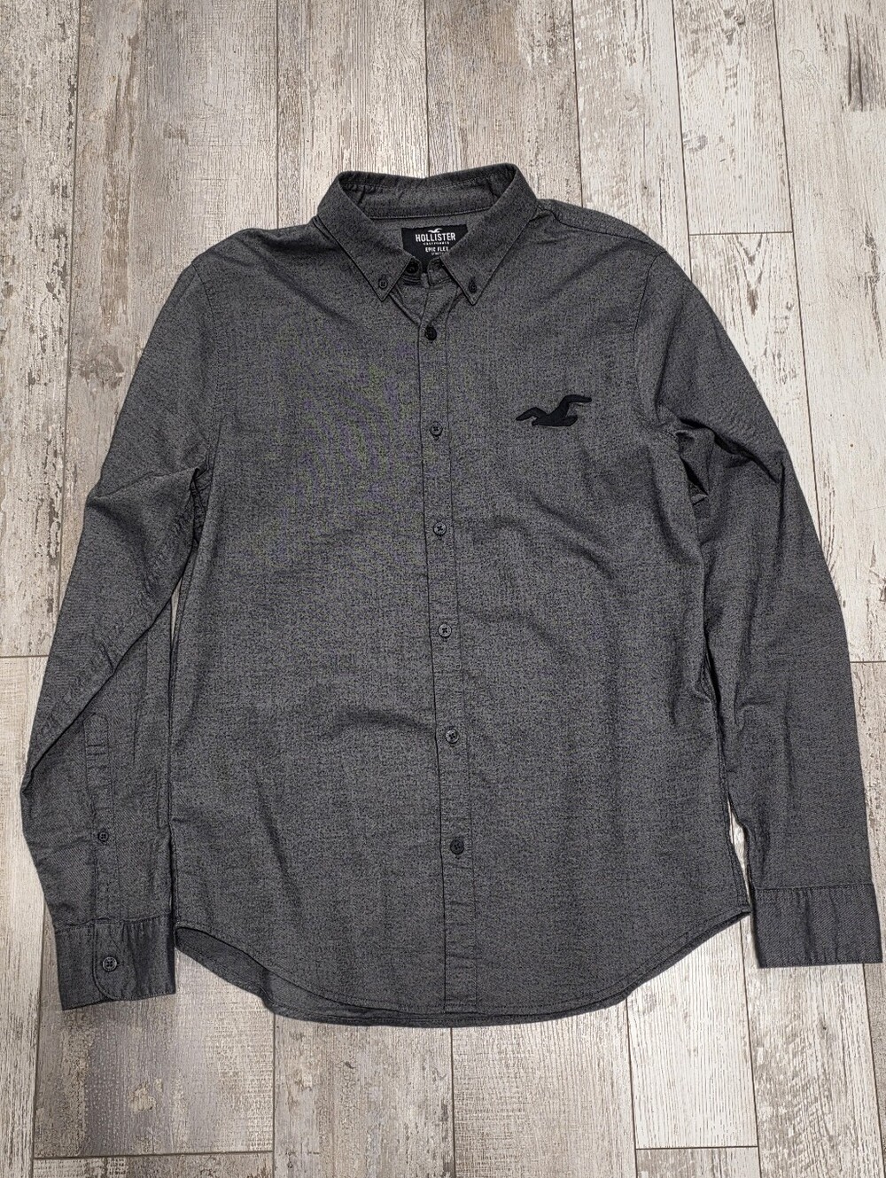 (M) Men's Hollister Button-down Cotton Shirt Gray Epic Flex Collared Medium